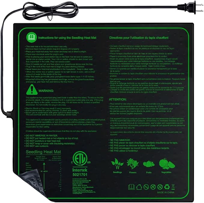Upgrade 20"x20" Durable Waterproof Seedling Heat Mat with ETL Certified, Warm Hydroponic Heating Pad for Germination,Indoor Gardening,Brewing and Greenhouse