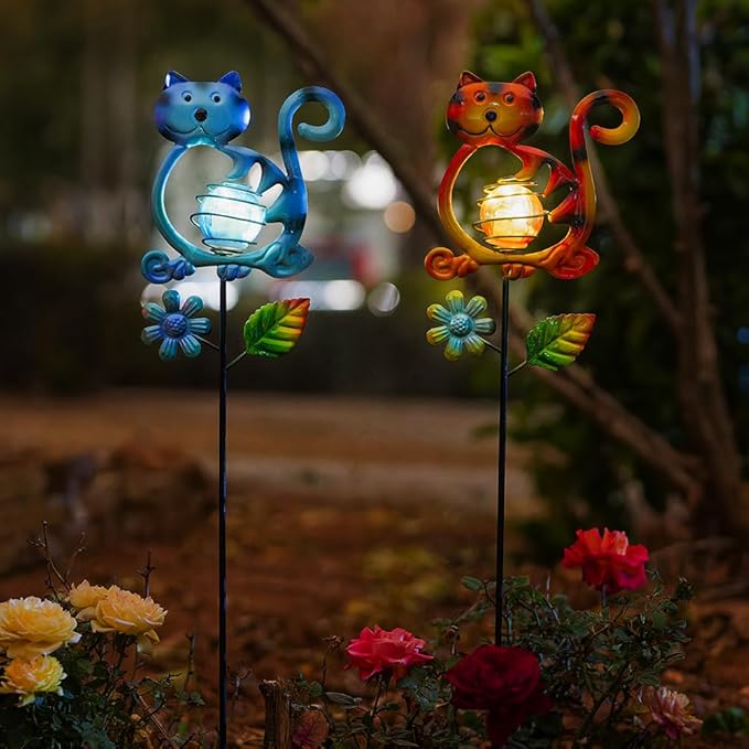 Solar Garden Lights Outdoor Decor,26.4''H Cat Figurine Lights,Waterproof Decorative Garden Stakes for Lawn Patio Pathway, Cat Lover Gifts for Mom Women Birthday Christmas