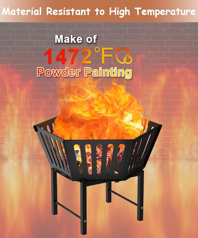 22.5 Inch Portable Plug Fire Pit for Camping, Heightened Detachable Outdoor Wood Burning Firepits for Outside Patio Heating, Picnic, Bonfire and BBQ with Carrying Bag, Vertical Hollow Style