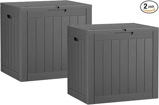 32 Gallon Resin Outdoor Storage Box 2 Pack Waterproof Deck Box for Patio Cushions, Garden Tools, Pool Accessories,Backyard Storage Bin,Black