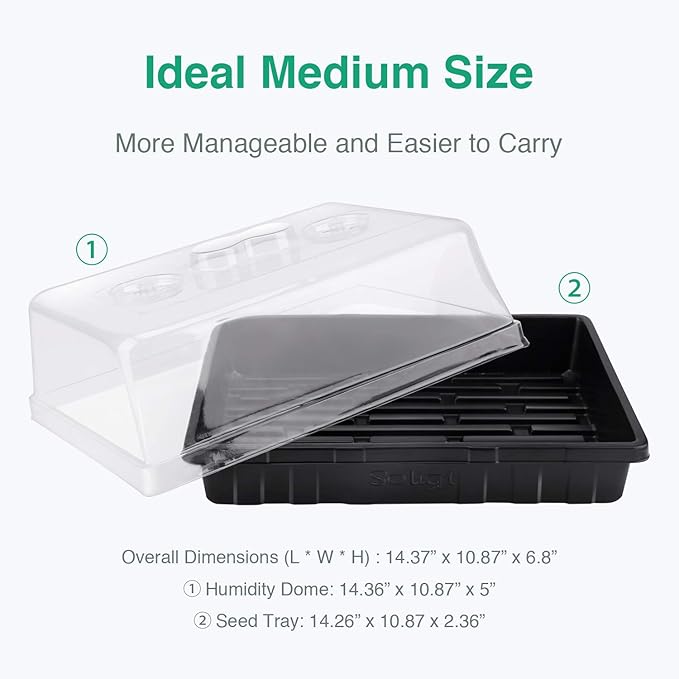[Thick Plastic] 3-Set Strong Seed Starter Trays with 5" Humidity Domes for Seed Starting, Germination, Seedling Propagation & Plant Growing, Holds 144 Cells in Total