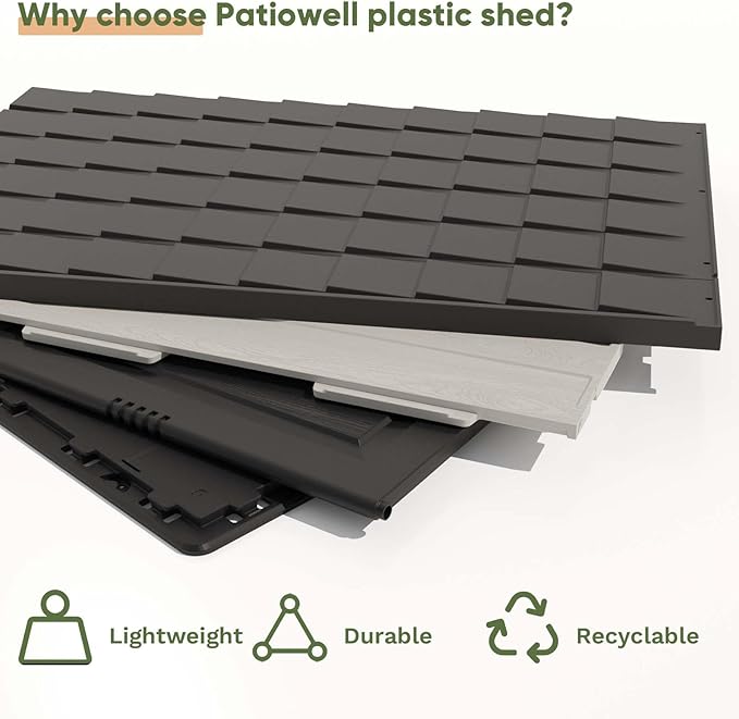 Patiowell 8 x 6 FT Plastic Outdoor Storage Shed with Floor, Resin Shed with Window and Lockable Door for Garden, Backyard, Tool Storage Use, Easy to Install in Beige (Kick-it Shed)