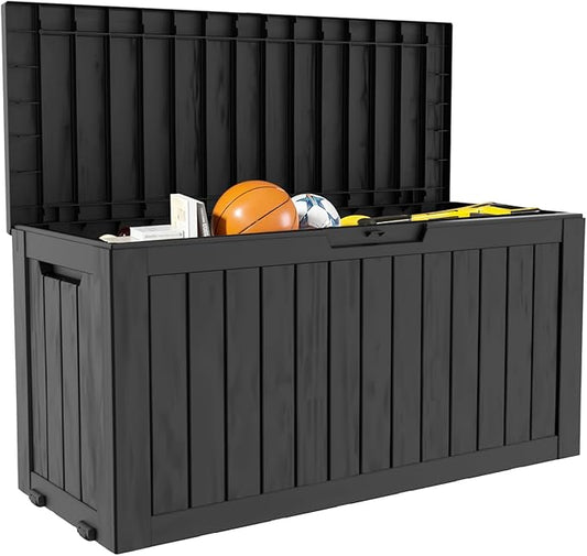 80GAL PLUS Rolling Black Outdoor Deck Box with Lock Hole - Waterproof, SGS - Certified UV Protection, All - Weather Resin, Easy to Move for Poolside or Patio Storage, Effortless Setup