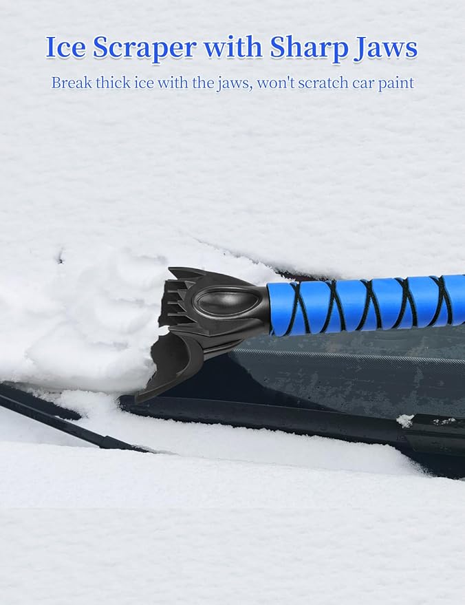HEEYA Snow Brush for Car, Extendable Snow Brush and Ice Scraper with Foam Grip, Car Window Scraper for Snow and Ice for SUV Truck Auto Jeep RV Vehicle Windshield - Blue