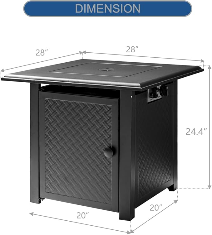 28 Inch Propane Fire Pit Table, 50,000 BTU Steel Gas Fire Pits for Outside,Outdoor Gas Firepit with Lid and Lava Rocks,CSA Certified Propane Firepit for Paito Garden Backyard,Add Warmth to Gatherings