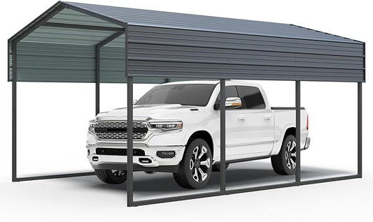Outvita Heavy Duty Metal Carport, 10x15FT, Gray, Vehicle Protection, Outdoor Gatherings