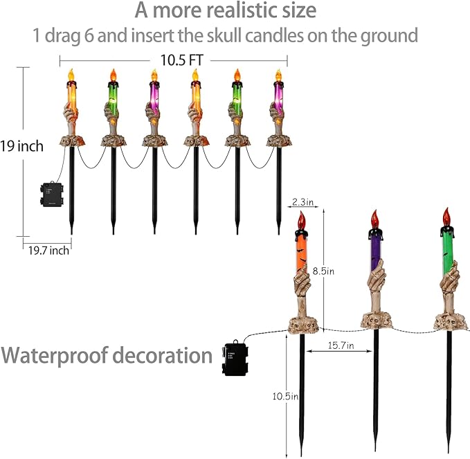 Halloween Decorations, 6 Pack Candle Skull Hand Candle Holder, Collapsible Halloween Decor Waterproof Indoor and Outdoor Party Home Garden Porch Ghost Decoration