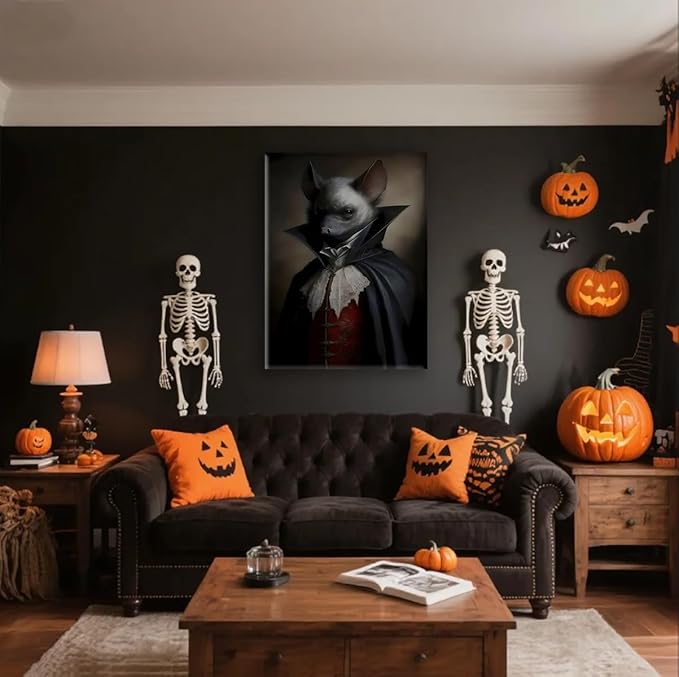 Jatinoo Gothic Bat Wall Art Canvas Print - 11.5x15 Inch Framed Vintage Poster, Dark Academia & Halloween Decor for Gothic Home, Aesthetic Room