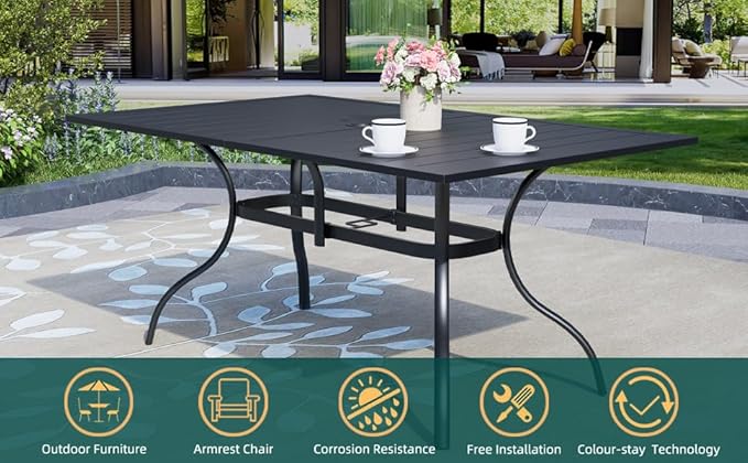 7-Piece Outdoor Dining Set, 6 Swivel Chairs＆63.5‘’ Rectangular Table All Weather Frame Furniture Set - Brown Style1