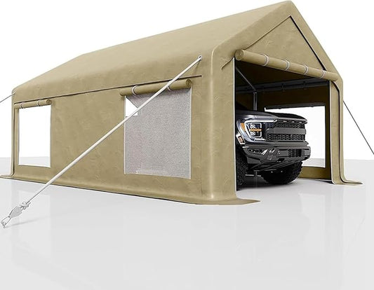 10X20 Ft Carport, Heavy Duty Portable Garage with Roll-Up Doors & 4 Windows,200g PE Tarp Waterproof & UV Protected,All-Weather Design,for Car, Boat, Truck, Motorcycle, ATVs, and SUV