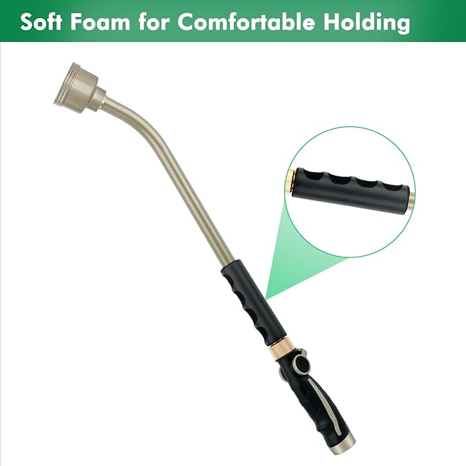 RESTMO Long Watering Wand, 24 Inches Gentle Soft Full Shower Sprayer Wand with Thumb Flow Control, Heavy Duty Metal Hose Wand for Hanging Baskets, Shrubs, Plants, Flowers, Garden and Lawn