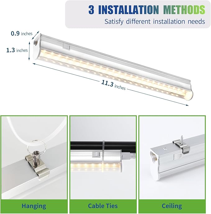 Indoor Plant Grow Light, Warm 3000K Full Spectrum LED Grow Lamp, 1FT T5 4-Pack Plant Grow Light with Side Switch, Suitable for Greenhouse Seed Starting, Vegetables, Plug and Play