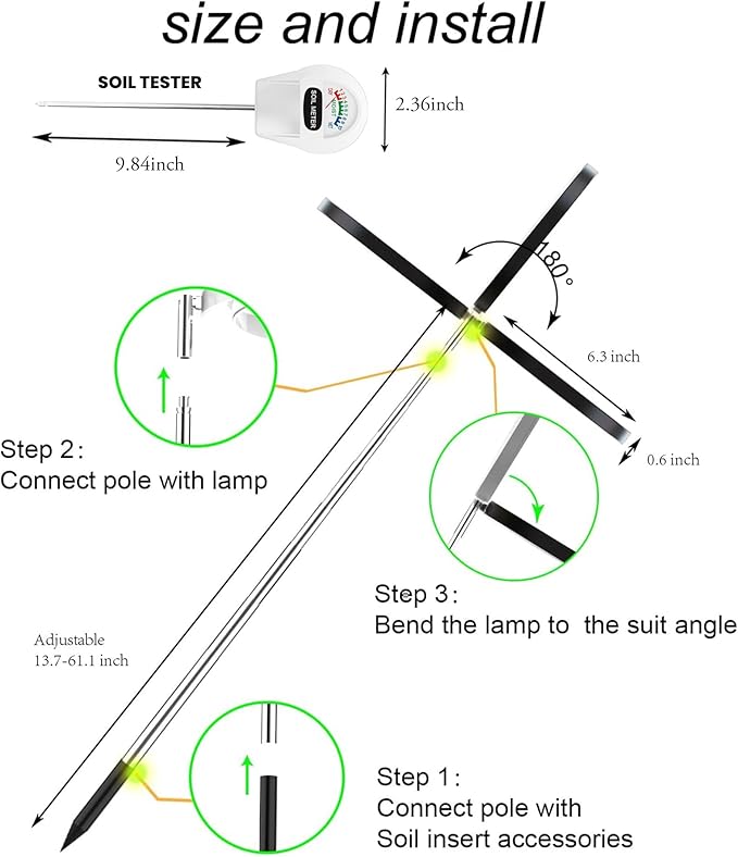 Plant Grow Light,yadoker LED Growing Light Full Spectrum for Indoor Plants, Paired with a Soil Tester,Height Adjustable, Automatic Timer, 5V Low Safe Voltage,Idea for Large Plant Light