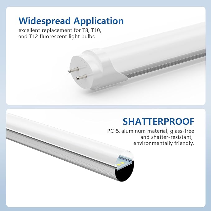 T8 LED Bulbs 4Ft, 24W 3120 Lumen, T10 T12 65W Equivalent Fluorescent Replacement, 6500K Cool White, Type A+B 4 Foot Tube Light for Office Shop Light, Remove Ballast or Plug & Play, 4 Pack