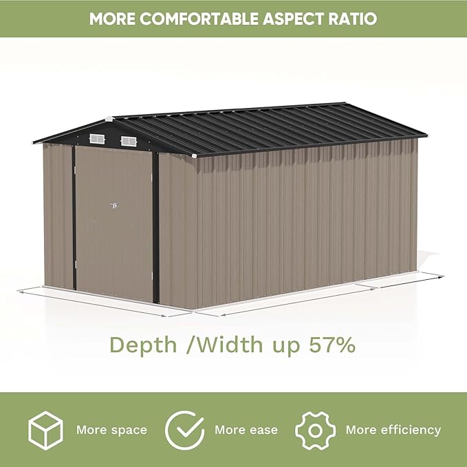 Patiolife 8 x 12 FT Metal Storage Shed for Outdoor, Steel Shed with Design of Lockable Doors, Utility and Tool Storage for Garden, Backyard, Patio, Outside Use, Brown