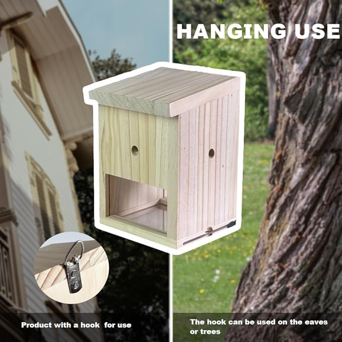 Carpenter Bee Observer, Untreated Pine Wood Device for Garden & Farm, Monitor Bee Activity to Protect Wood Structures from Damage