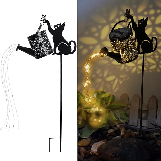 Black Cat Gifts - Solar Cat Garden Statue,Black Metal Garden Decor,Yard Decor Stakes with Lantern, Gifts for Women Mom and Grandma or for Cat Lovers