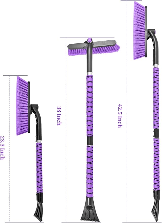 HEEYA 42.5 Inch Car Scraper Snow Brush, 12.6 Inch Large Brush Head with Ice Scraper for Window Windshield, Portable Snow Scraper for SUV Truck Vehicle Jeep RV Auto - Purple