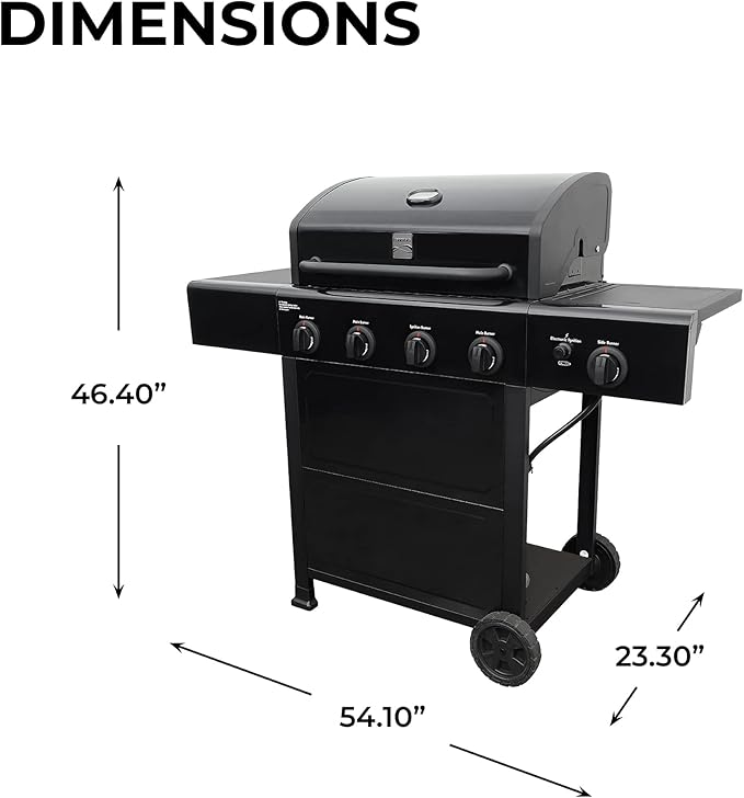Kenmore 4-Burner Gas Grill with Side Burner, Outdoor BBQ Grill, Propane Gas Grill, Cast Iron Cooking Grates, Electronic Ignition, Warming Rack, Open Cart Design, 53000 BTUs, Black