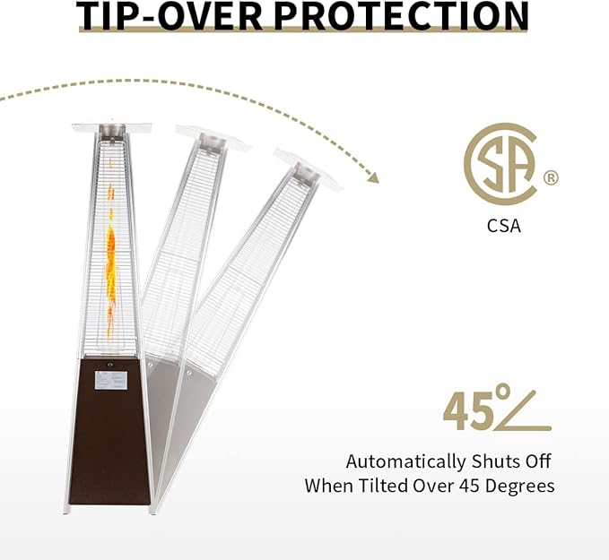 Patio Heater, KEZATO Outdoor Pyramid Patio Heater with Cover and Wheels 42,000 BTU Glass Tube Propane Heater for Commercial and Residential Use - Bronze