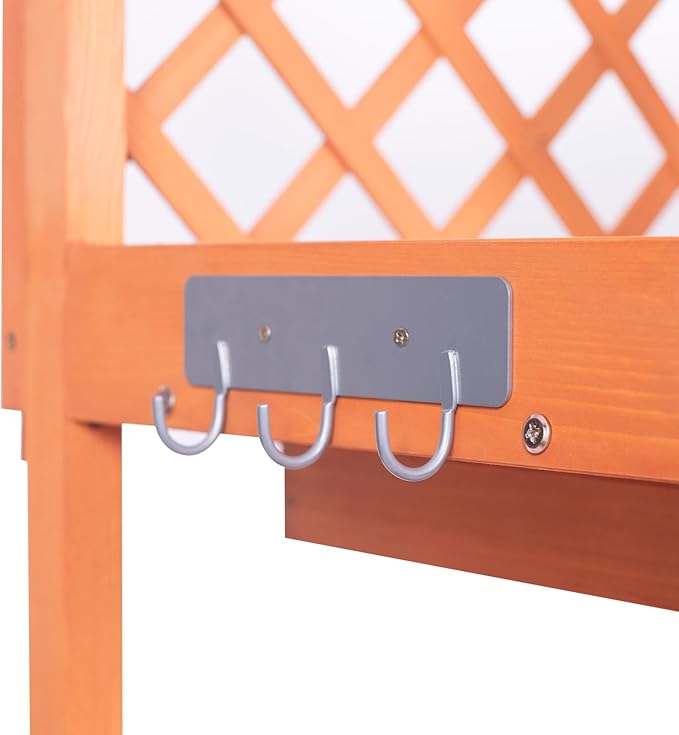 Outdoor Potting Bench & Wooden Gardening Work Station Planting Table with Metal Tabletop, Drawer, Storage, and Hooks