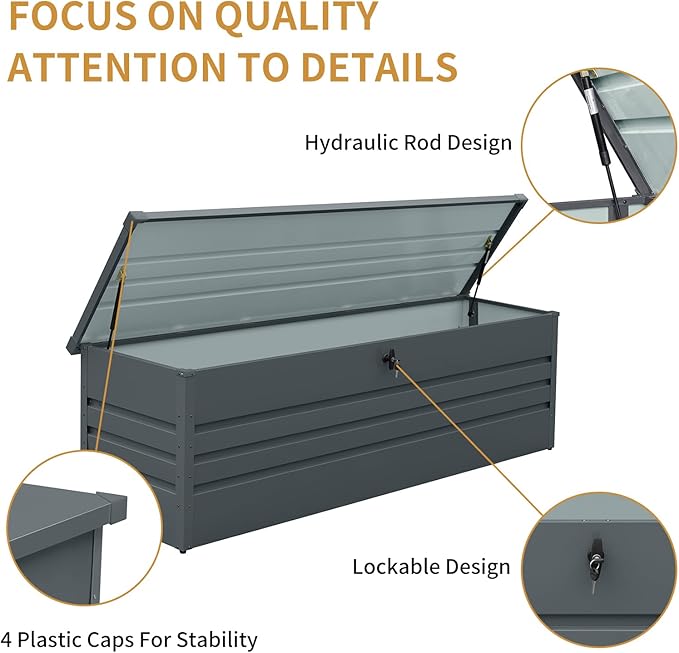 KUIKUI Metal Deck Box Waterproof, Outdoor Storage Box Extra Large, Patio Storage Bench for Pool Cushions Rugs, 260 Gallon