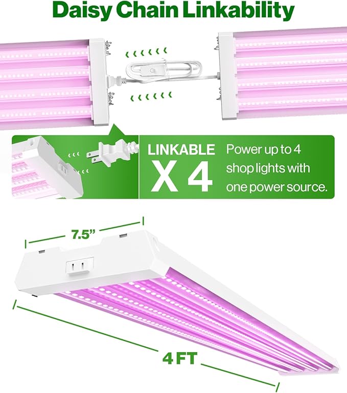 Sunco Grow Lights for Indoor Plants LED, 4FT Grow Light for Greenhouse, 80W, Full Spectrum, Integrated Suspended Fixture, Linkable, Plug in, for Seedlings, Vegetables, Flowers 4 Pack