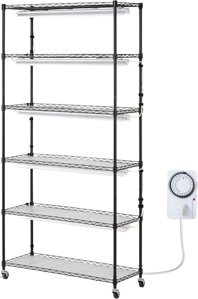 VEVOR Plant Stand with Grow Light, 6-Tier Large Tall Plant Shelf with 150W Full Spectrum Grow Light, Indoor LED Plant Light with Timer and Wheel for Seed Starting 35.4" L x 13.8" W x 70.9" H