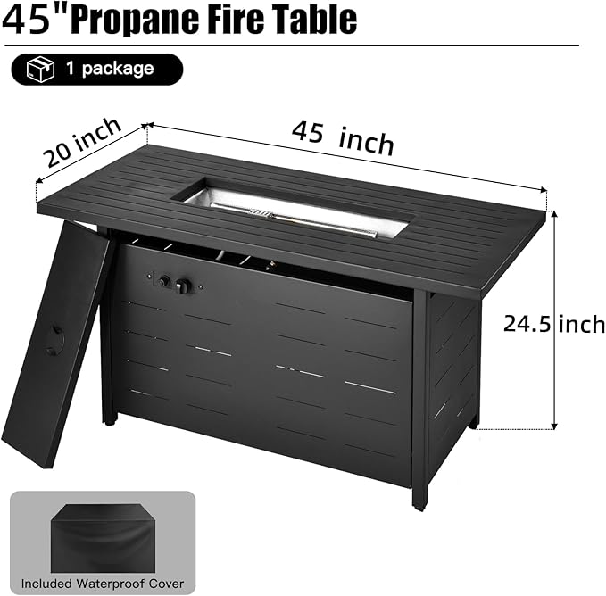 45 inch Propane Fire Pit Table,50000 BTU Gas Fire Pits Table with Lid & Lava Rock & Waterproof Cover, Outdoor Propane Firepit for Dining or Party, Outside, Patio, Garden, Yard