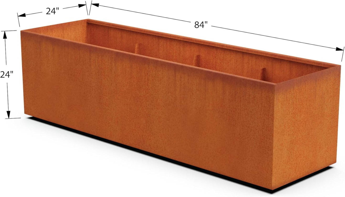 Large Rectangular Planters for Outdoor Plants - 84x24x24 Inch Corten Steel Planter Extra Large Outdoor Planters & Metal Raised Garden Bed, Fully Assembled for Patios and Landscapes
