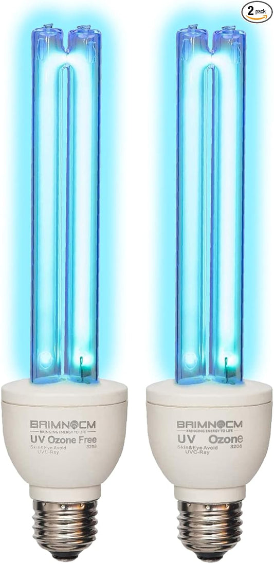 BAIMNOCM UV Light Bulb, UV-C Light Bulb 25 Watt E26 Base, One Bulb Ozone and One Bulb Ozone Free, 2 Count
