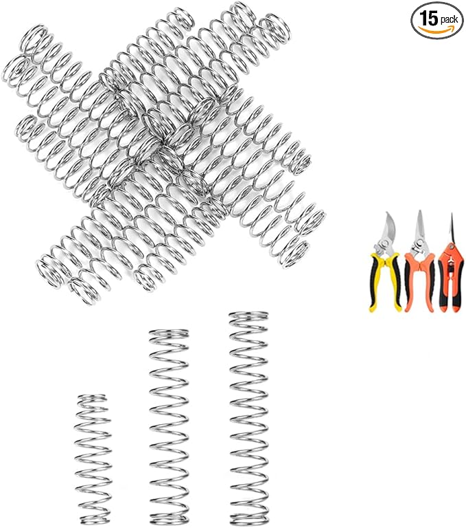 Replacement Springs for Pruners, Springs Suitable for The Multicolour 3 Pack Garden Pruning Shears Set selling on Amazon (15pcs springs mixed), Silver Tone