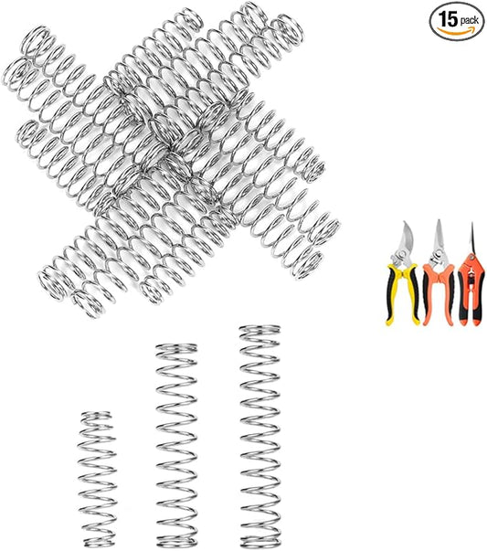 Replacement Springs for Pruners, Springs Suitable for The Multicolour 3 Pack Garden Pruning Shears Set selling on Amazon (15pcs springs mixed), Silver Tone