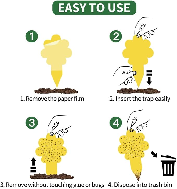 Flower-Shaped Yellow Sticky Traps, 36 Pack, Creative Sturdy Structure, No Touching Glue Or Bugs Design, Very Easy To Use, Gnat, Fruit Fly & Insect Killer, Kid & Pet Safe, For Plants, Gardens, Kitchens