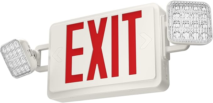 Spectsun 1 Pack Red Exit Sign with Emergency Lights, LED Emergency Exit Light with Battery Backup, UL Listed, AC 120/277V, Commercial Emergency Exit Lights Combo for Business/Home.