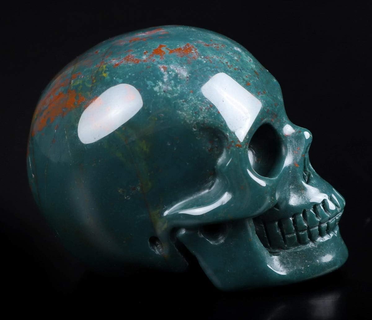 Skullis 2.0" Bloodstone Crystal Skull, Hand Carved Gemstone Fine Art Sculpture, Reiki Healing Stone Statue.