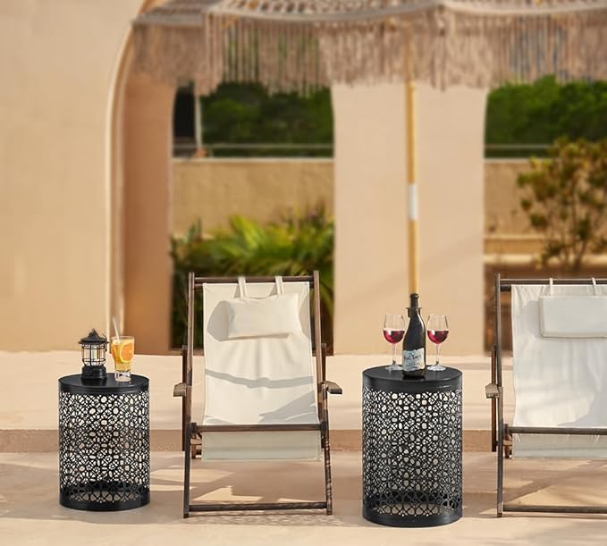 Y&M Set of 3 Stacking Coffee Table for Living Room, Nesting Side Table,Indoor End Tables for Bedroom, Outdoor Decorative Garden Stool with Heavy Duty Metal Frame Modern Industrial Decor - Black