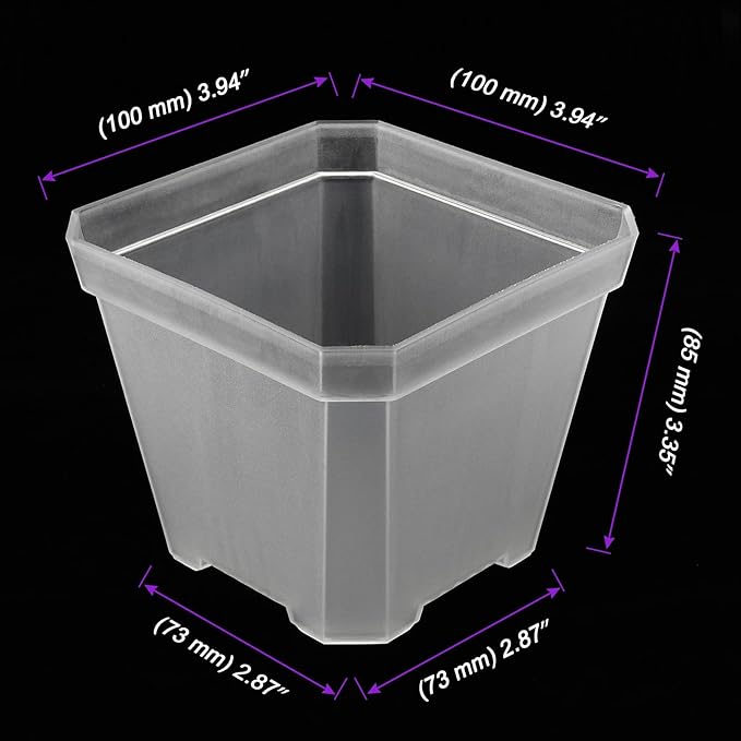 JOIKIT 60 Pack 4 Inch Clear Square Nursery Pot, Plastic Plant Starter Pot with Drainage Hole, Seedling Nursery Transplant Planter for Indoor, Outdoor, Garden, Office, Balcony