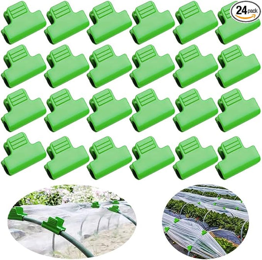 24pcs Greenhouse Clamps Hoops for 10-12mm PVC Pipe Tubes, Greenhouse Film Clamps Shading Net Rod Clip Garden Hoops for Row Cover, Greenhouse Plastic Sheeting Support, Green (11mm)