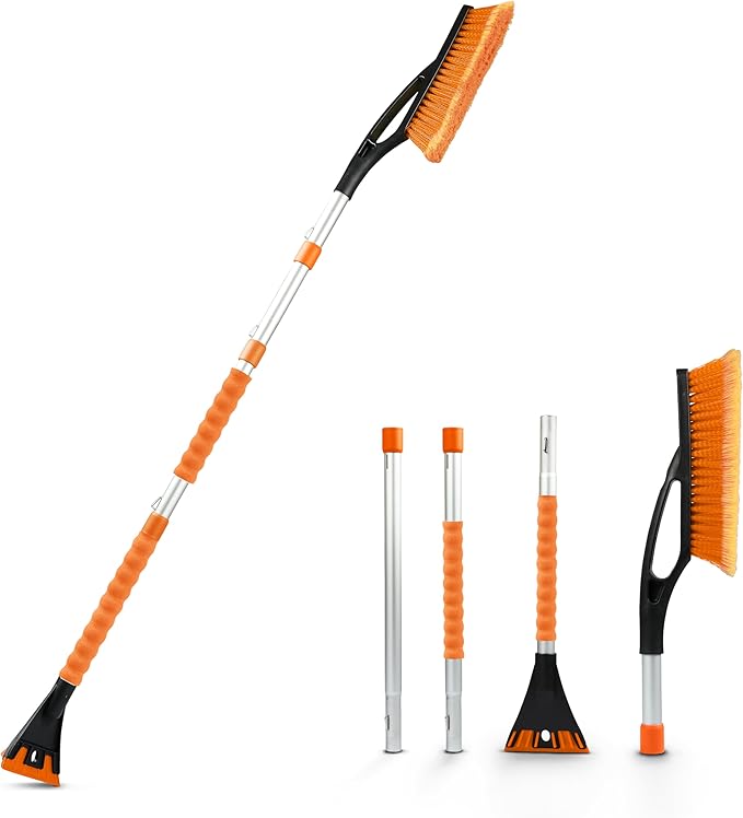 EcoNour 57" Detachable Snow Brush with Ice Scraper for Car Windshield and Window | 4-in-1 Design, Scratch-Free Bristles, EVA Foam Grip | Perfect Snow Accessories for SUVs, Trucks, and Jeeps