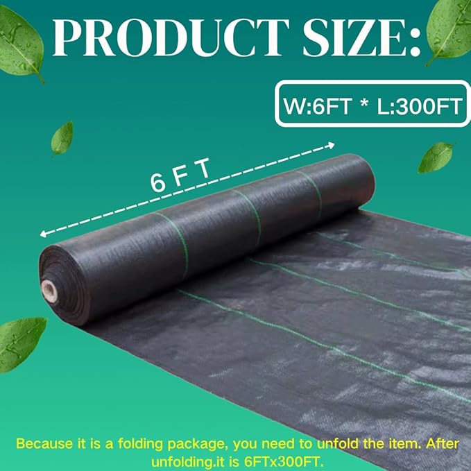 Weed Barrier Fabric Heavy Duty 6FT x 300FT - Premium Landscape Fabric for Weed Control, High Permeability for Agriculture, Gardening, Construction & Driveways