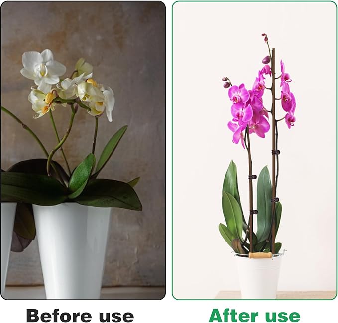 10Pcs Plant Support Stakes with 15Pcs Plant Clips, 15.75inch Tall Bendable Single Stem Sticks Orchid Clips Brown Helps Growth for Indoor Outdoor Flowers Rose Amaryllis