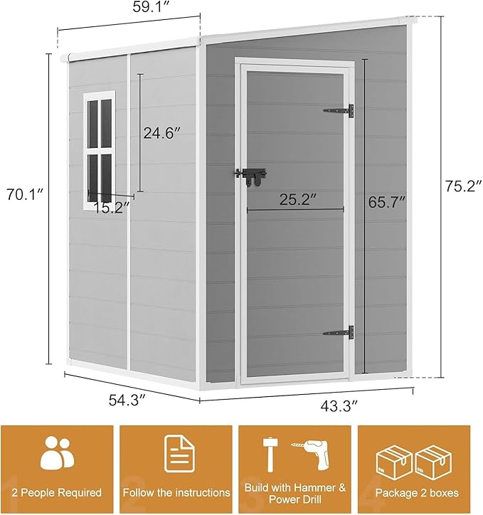 Resin Storage Shed 5 x 4 FT: Outdoor Resin Sheds with Floor, Plastic Waterproof Patio Outdoor Storage Shed with Lockable Door & Windows,Tool Sshed Storage for Garden Backyard Patio Lawn, Gray