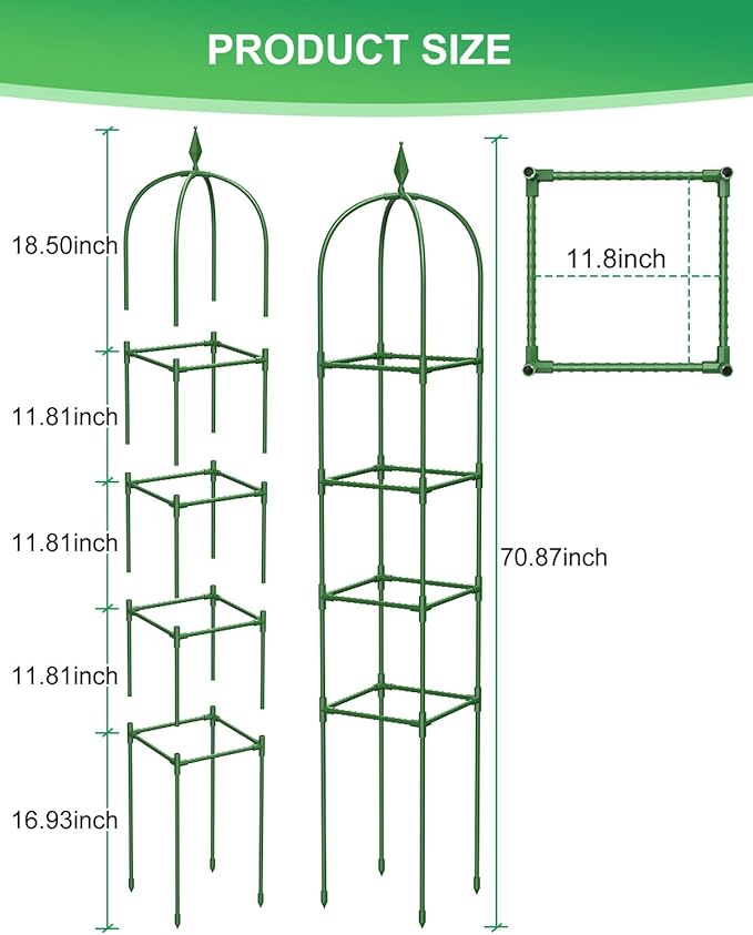 Garden Trellis for Climbing Plants Outdoor & Indoor - 2 Pack 6Ft Tall Rustproof Plant Support Cage for Vines, Flowers, Vegetables, Roses | Heavy-Duty, Adjustable & Decorative