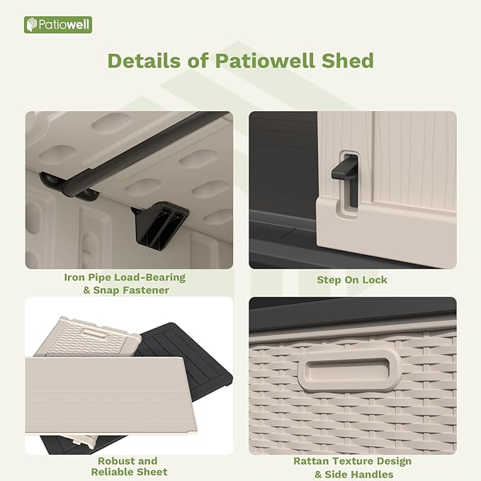 Patiowell Shelf of Plastic Outdoor Storage Cabinet, 26/50 Cu Ft Lockable Outdoor Storage Shed Waterproof Patio Tools Storage Box (2 Shelves),Beige