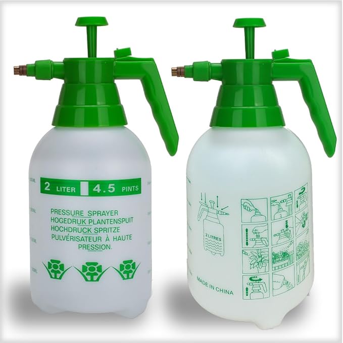 1/2 Gallon Handheld Pump Sprayer, 2 Pack Garden Pressure Sprayer with Adjustable Brass Nozzle, Multi-Purpose 75 Oz Water Spray Bottle Ideal for Watering, Fertilizing, Cleaning (White-2L)