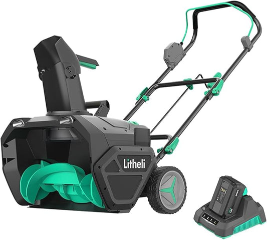 Litheli 40V Battery Powered Cordless Snow Blower, 20'' Electric Snow Thrower with Wheels, LED Lights, 180° Chute, Powerful Snow Removal Kit with 4.0Ah Battery and Fast Charger