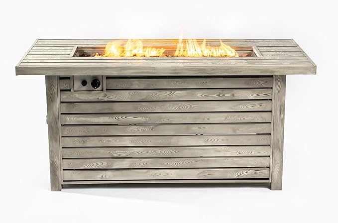 54'' Rectangle Steel Propane Fire Pit Table for Outdoor Home Garden Backyard Fireplace, Wood-Like Grain, Grey