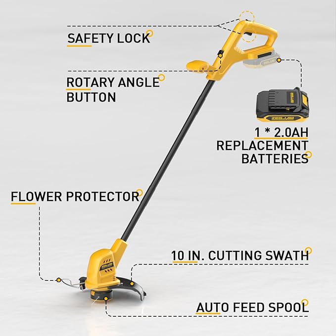 13-Inch 20V Electric Lawn Mower Cordless and 10-Inch 20V Weed Wacker Battery