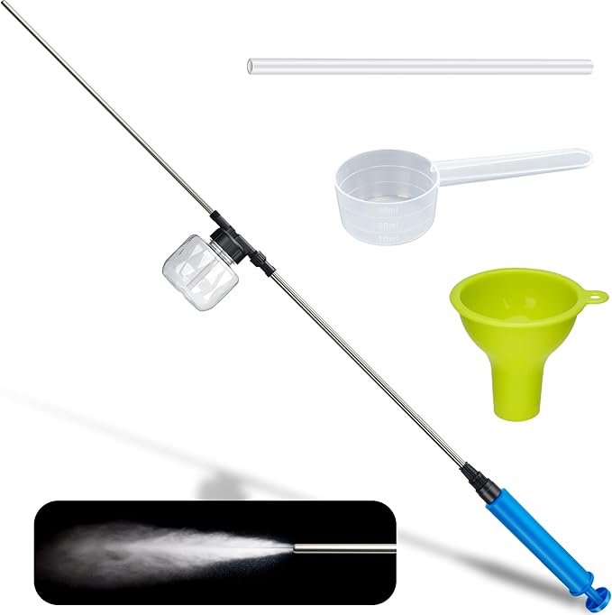 Push-Pull Air Pump Powder Duster Sprayer for Diatomaceous Earth, Delta Dust,and Powder Coating,Length Adjustable from 19" to 44",Transparent Tank & Stainless Steel Rod,Efficient Powder Distribution